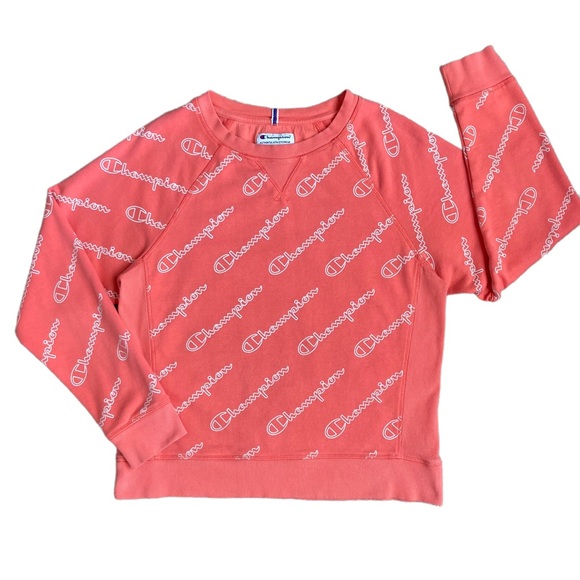 Champion Tops - Champion Women’s pink coral peach long sleeve sweatshirt with “Champion” print M